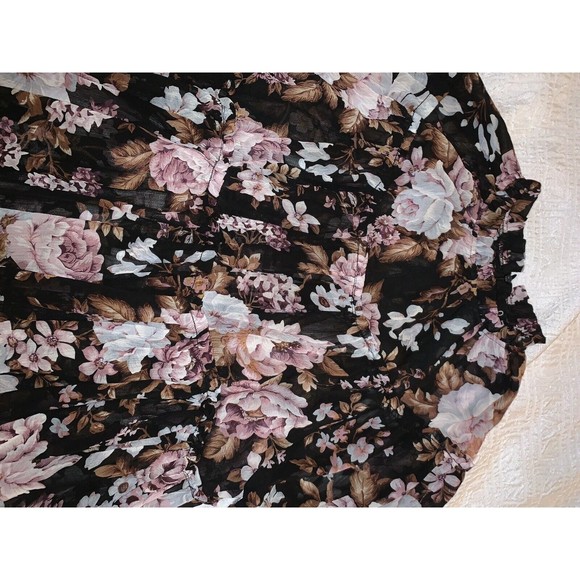 $110 OPT Shirt Blouse Women Med. Chiffon Tier Black Pink Floral Ladies Designer - Picture 11 of 16